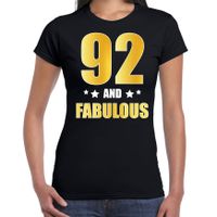 92 and fabulous verjaardag cadeau t-shirt / shirt goud 92 jaar zwart voor dames - thumbnail