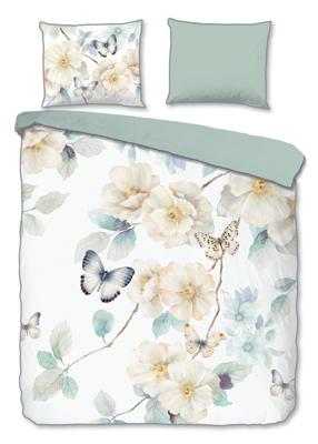Descanso Dekbedovertrek "bloemen en vlinders" - Wit - (200x200/220 cm) - Katoen Satijn