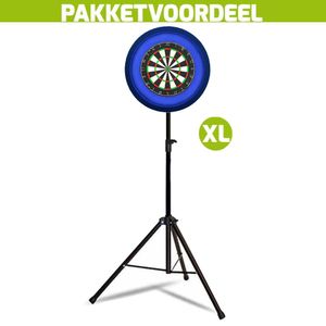 Lena Professional Dartbord + Lena Dartbordverlichting Deluxe XL Blauw + Dartstandaard