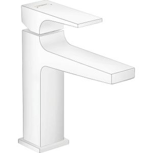 Hansgrohe Metropol wastafelkraan 110 met push open waste met voorsprong vaste uitloop 13.5cm mat wit 32507700