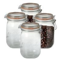 Voorraad/weckpot - 4x - transparant - glas - 14,5 x 8,5 cm - 750 ml - Le Parfait