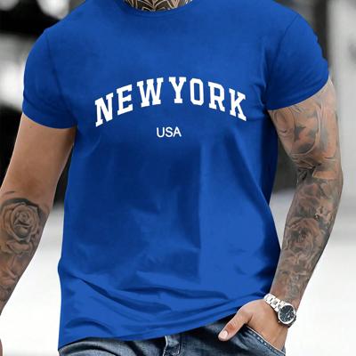 Bon&Bon Men's Letter Print T-Shirt - Grey Round Neck Summer Casual Tee Royal Blue / XXXL