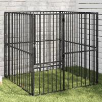 VidaXL Hondenkennel 4 panelen gepoedercoat staal zwart