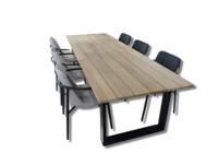 Tuinset Kaihou tafel black, teak 300x100 cm met 4 stoelen Youkou stoel black, flax beige - black, mixed grey - Yoi