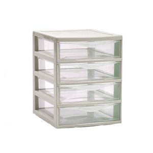 Plasticforte Ladeblokje/bureau organizer 4x lades - beige/transparant - L18 x B21 x H23 cm - plastic - Ladeblok