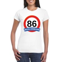 Verkeersbord 86 jaar t-shirt wit dames - thumbnail