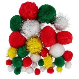 Pompons - 90x - Kerstmis thema kleuren - 10-40 mm - hobby/knutsel materialen