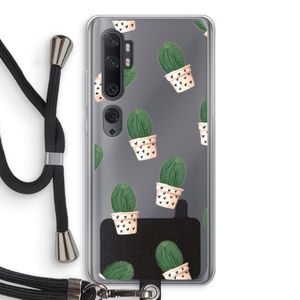 Cactusprint roze: Xiaomi Mi Note 10 Transparant Hoesje met koord