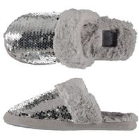 Dames instap slippers/pantoffels met pailletten grijs maat 37-38 37/38  - - thumbnail
