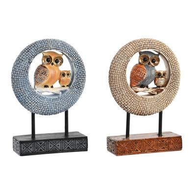 Decoratieve figuren DKD Home Decor 16,5 x 6 x 25,5 cm Beige Uil Blauw Boho (2 Stuks)