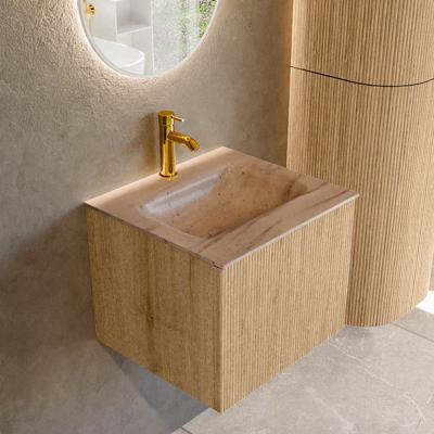 Badmeubel Mondiaz Kurve-Dlux | 50 cm | Meubelkleur Oak | Wastafelkleur Saba | Solid surface | Wasbak midden spoelbak | 1 kraangat