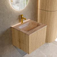 Badmeubel Mondiaz Kurve-Dlux | 50 cm | Meubelkleur Oak | Wastafelkleur Saba | Solid surface | Wasbak midden spoelbak | 1 kraangat