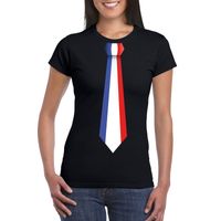 Zwart t-shirt met Frankrijk vlag stropdas dames - thumbnail