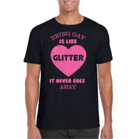 Gay Pride T-shirt voor heren - being gay is like glitter - zwart/roze - glitters - LHBTI 2XL  -