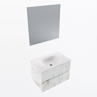 MONDIAZ VICA 70cm badmeubel onderkast Carrara 2 lades. Wastafel Moon midden 1 kraangat, kleur Talc met spiegel LED.
