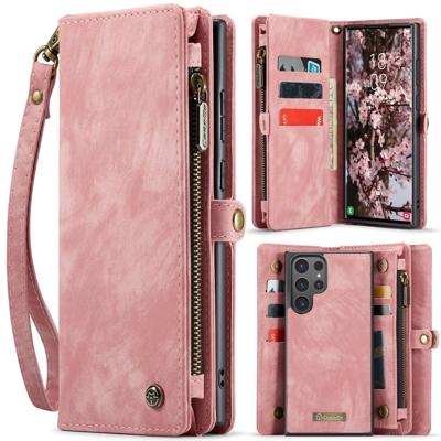 Caseme Samsung Galaxy S25 Ultra hoes - Vintage 2 in 1 portemonnee - Lichtroze