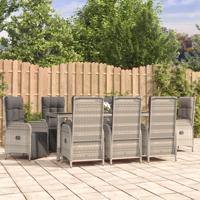 9-delige Tuinset met kussens poly rattan grijs