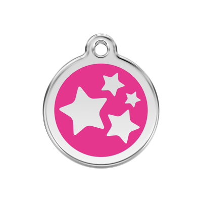 Star Hot Pink roestvrijstalen hondenpenning medium/gemiddeld dia. 3 cm - Reddingo