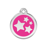 Star Hot Pink roestvrijstalen hondenpenning medium/gemiddeld dia. 3 cm - Reddingo