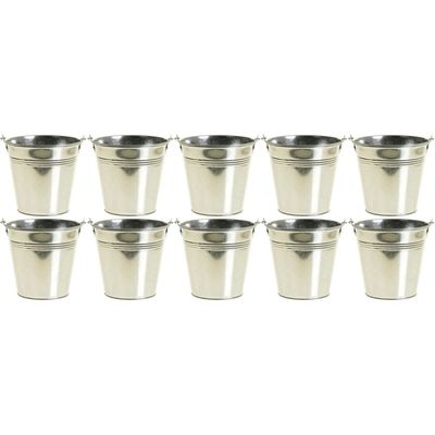 10x Zinken emmertjes/bloempotjes zilver 9 cm hoog