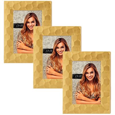 3x stuks kunststof fotolijstje goud met honinggraatstructuur geschikt voor een foto van 20 x 30 cm