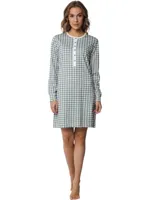 Dames nachthemd lange mouw - Groen geruit - 100% katoenen vrouwen nachtjapon met knoopsluiting - thumbnail