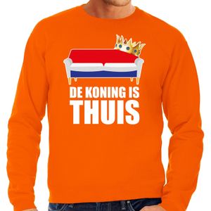 Koningsdag sweater de Koning is thuis oranje voor heren