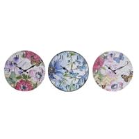 Muurklok DKD Home Decor Multicolour Blommor Hout MDF (34 x 4 x 34 cm) (3 Stuks)