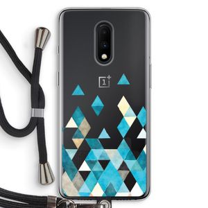 Gekleurde driehoekjes blauw: OnePlus 7 Transparant Hoesje met koord