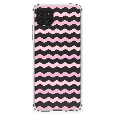 Samsung Galaxy A22 5G Doorzichtige Silicone Hoesje Waves Roze Samsung Galaxy A22 5G Doorzichtige Silicone Hoesje Waves Roze