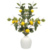 Kunstbloem citrusfruit tak citroen - 2x - 95 cm - geel - losse steel - Kunst zijdebloemen