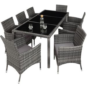 tectake - wicker zitgroep 8 stoelen en tafel - inclusief beschermhoes- grijs - 404328