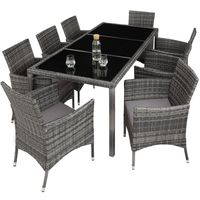 tectake - wicker zitgroep 8 stoelen en tafel - inclusief beschermhoes- grijs - 404328 - thumbnail