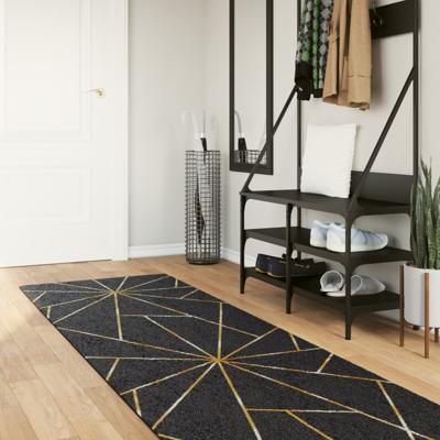 VidaXL Vloerkleed wasbaar anti-slip 80x300 cm zwart en goudkleurig