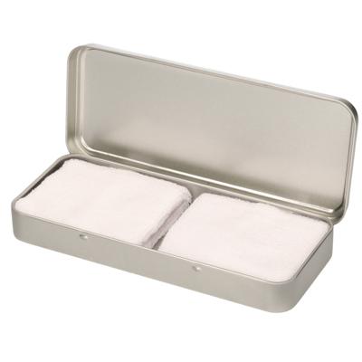 Sport zweetbandjes set - 2x stuks - wit - in metalen opslag / bewaar doosje - sport artikelen