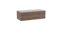 Storke Edge zwevend badmeubel 120 x 52 cm notenhout met Tavola enkel of dubbel wastafelblad in mat wit/zwart terrazzo