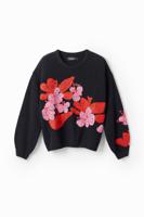 Trui met geborduurde bloemen - BLACK - M