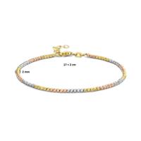 14k Tricolor Gouden Armband Bolletjes 2mm - 17+2cm, Gediamanteerd 14k Tricolor Gouden Armband Bolletjes 2mm - 17+2cm, Gediamanteerd