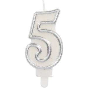 Cijferkaars &apos;5&apos; Wit Zilver Chique (9cm)