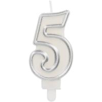 Cijferkaars '5' Wit Zilver Chique (9cm)