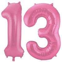 Grote folie ballonnen - cijfer 13 - roze - 86 cm - glimmend - 13e verjaardag versiering