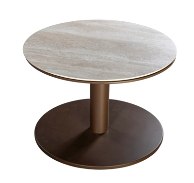 Millor side table dia. 60x45 cm aluminium bronze/travertin - Yoi