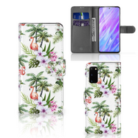 Samsung Galaxy S20 Telefoonhoesje met Pasjes Flamingo Palms - thumbnail