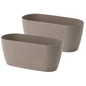 Form Plastic Plantenbak/bloembak Waves - 2x - kunststof - beige - D27 x B12 x H12 cm - ovaal