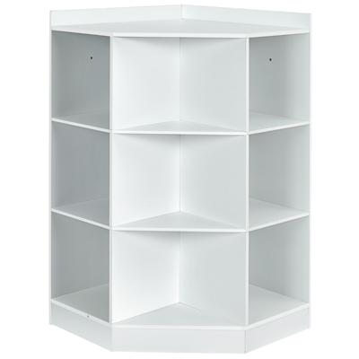 Kinderrek met 3 Verdiepingen met 6 Open Planken en 3 Gekleurde Manden Modern Hoekrek Opbergkast met 9 Vakken (Wit)