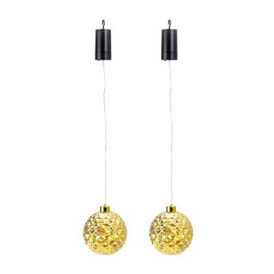 Verlichte kerstbal kunststof - 2x - goud - aan draad - D12 cm - led lampjes - warm wit