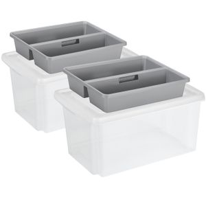 Sunware 2x opslagbox kunststof 51 liter transparant 59 x 39 x 29 cm met deksel en organiser tray