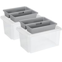 Sunware 2x opslagbox kunststof 51 liter transparant 59 x 39 x 29 cm met deksel en organiser tray - thumbnail