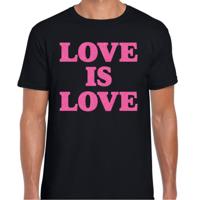 Gay Pride T-shirt heren - love is love - zwart - glitter roze - LHBTI