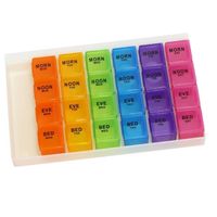 Gerimport Medicijnen doosje/pillendoosje - 28-vaks - gekleurd - geschikt voor 7 dagen - Pillendoosjes - thumbnail